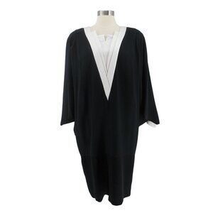 Vintage 80s Daymor Couture Black White Crepe Batwing Dress Size M Hong Kong